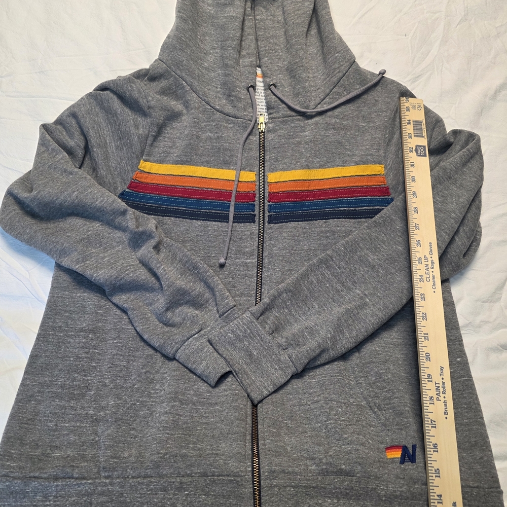 Aviator Nation Gray Zip-Up Sweater with Multicolor Stripes